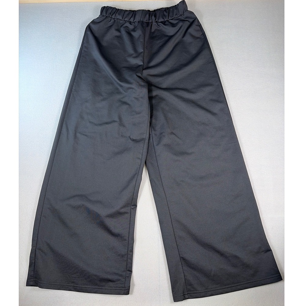Womens Black Wide Leg High Waist Elastic Waist Relaxed Trousers Pants Size M